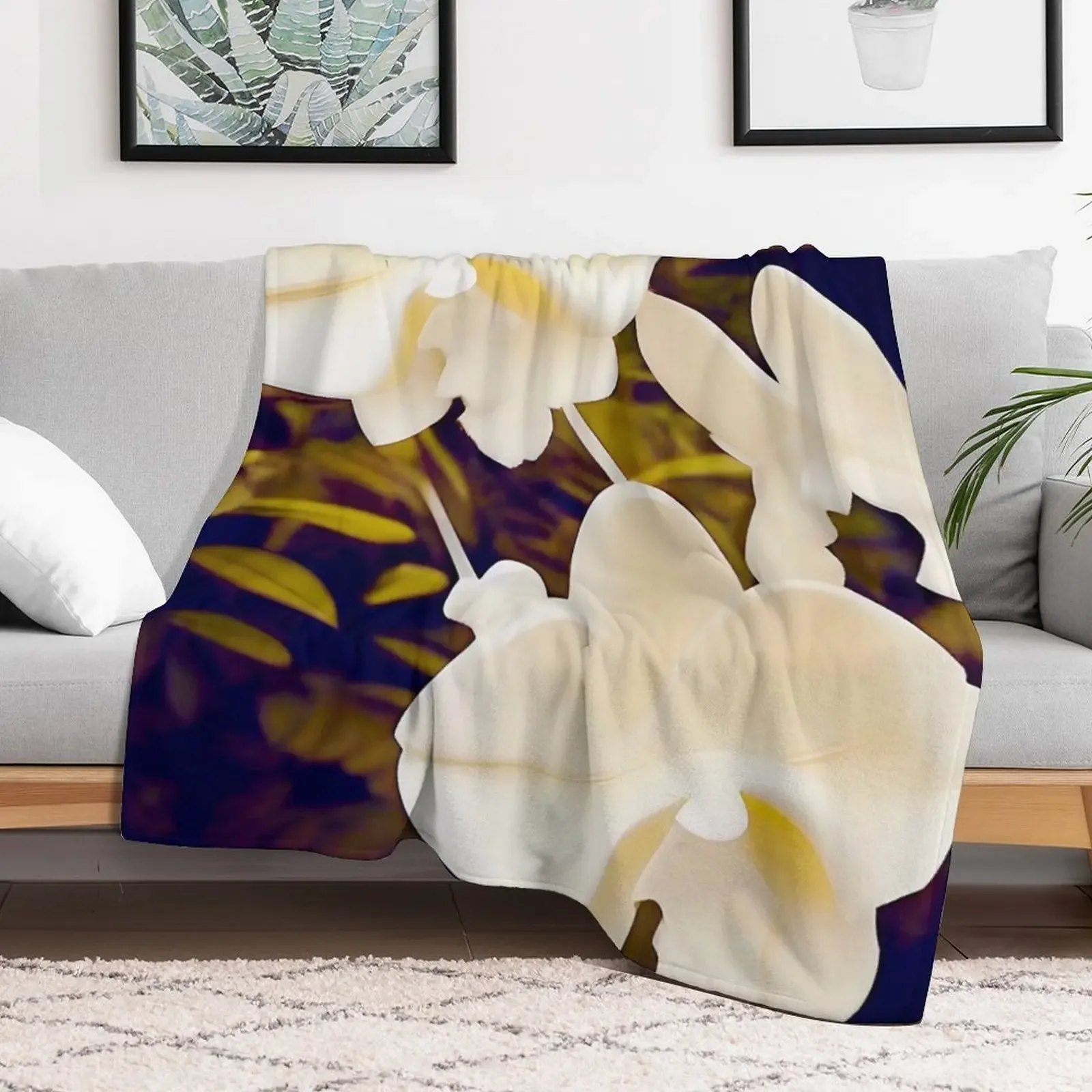 Creamy Sculpted Orchids Throw Blanket Warm Comfortable Blanket Gift for Parents Friends