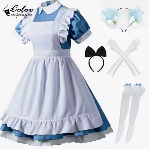 Color Cosplayer Black Lolita Suit Maid Cosplay Costume Cafe Servant Uniform Anime Role Dress Up Anime Wear Halloween Clothing