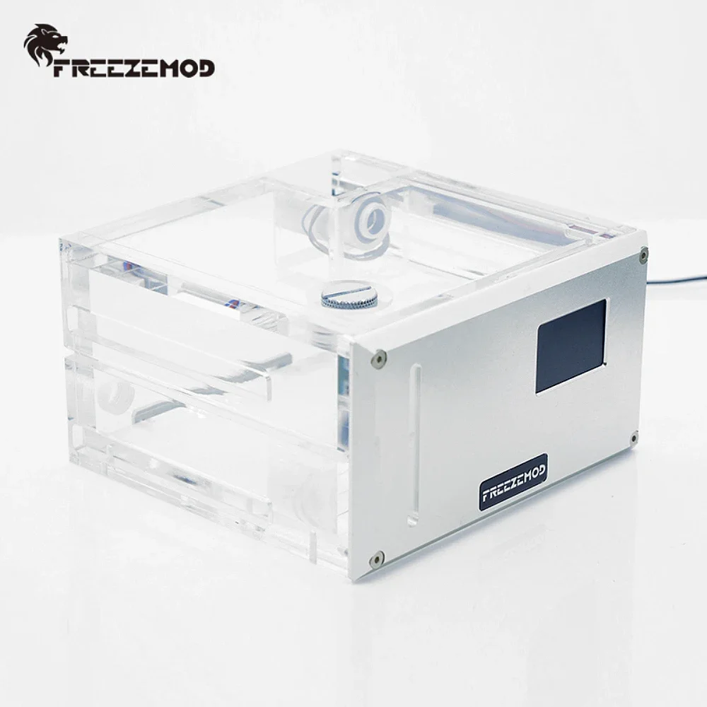 FREEZEMOD AIO Water Tank Cuboid Tranpserant LCD Reservoir Desktop Flow Velocity Temperature Monitor DATA Combo Square GQSX-Y2S