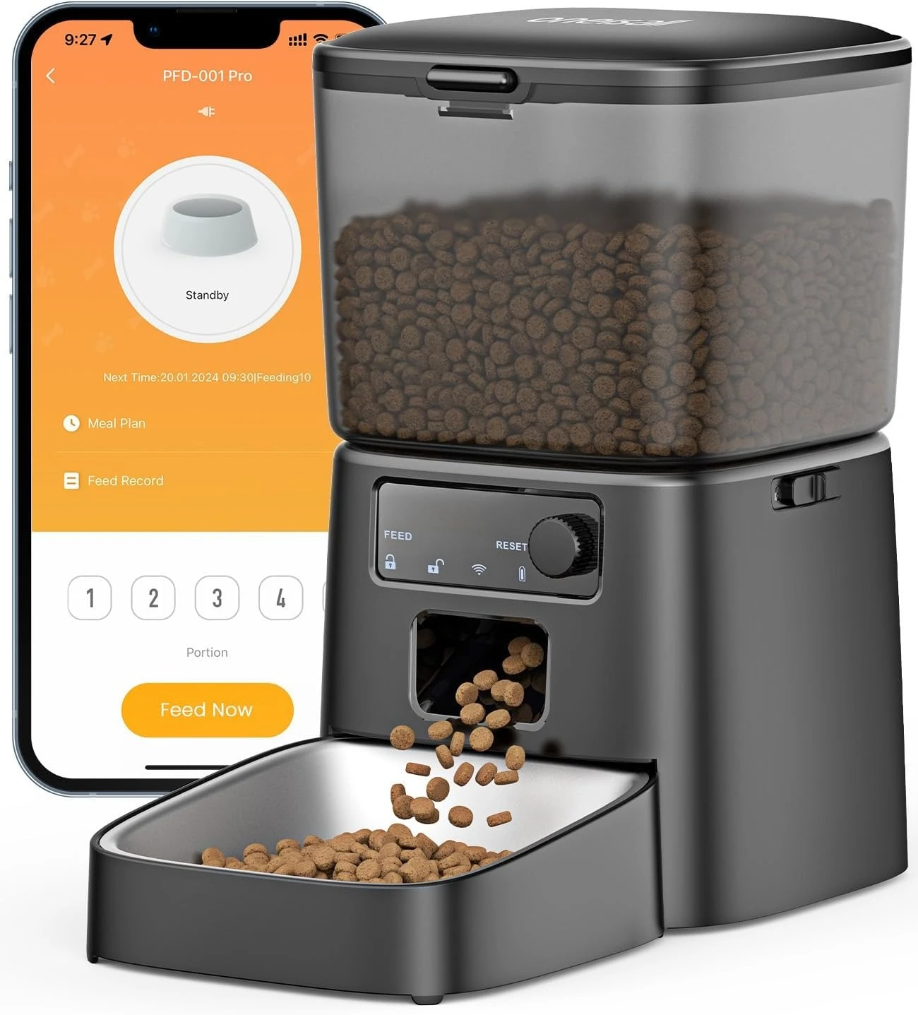 

3.5L 12 Cup 2.4G WiFi APP Timed Cat Dry Food Dispenser, Adjustable Portion Auto Feeder for Indoor Small Cats Pets