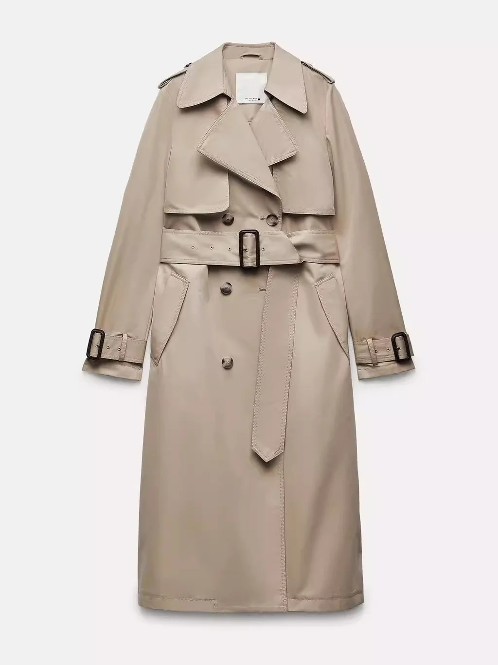 

Autumn Winter Women's Long Loose Double Breasted Coat Belt Decorated Commute Faion Vintage Sle Polyester Fiber Coat