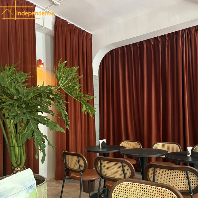 Nordic Curtains for Living Dining Room Bedroom Luxury Velvet Fabric Burgundy Thick Curtains Tulle Finished Product Customization