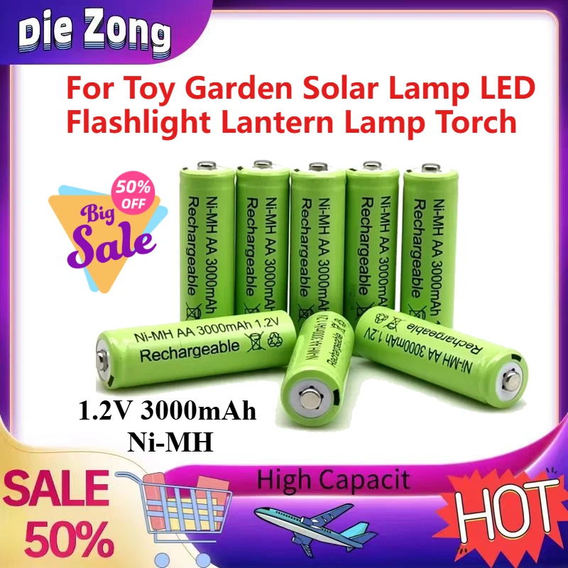 New for Toy Garden Solar Lamp LED Flashlight Lantern Lamp Torch1.2V AA 3000mAh Green NiMH Rechargeable Battery High-Quality
