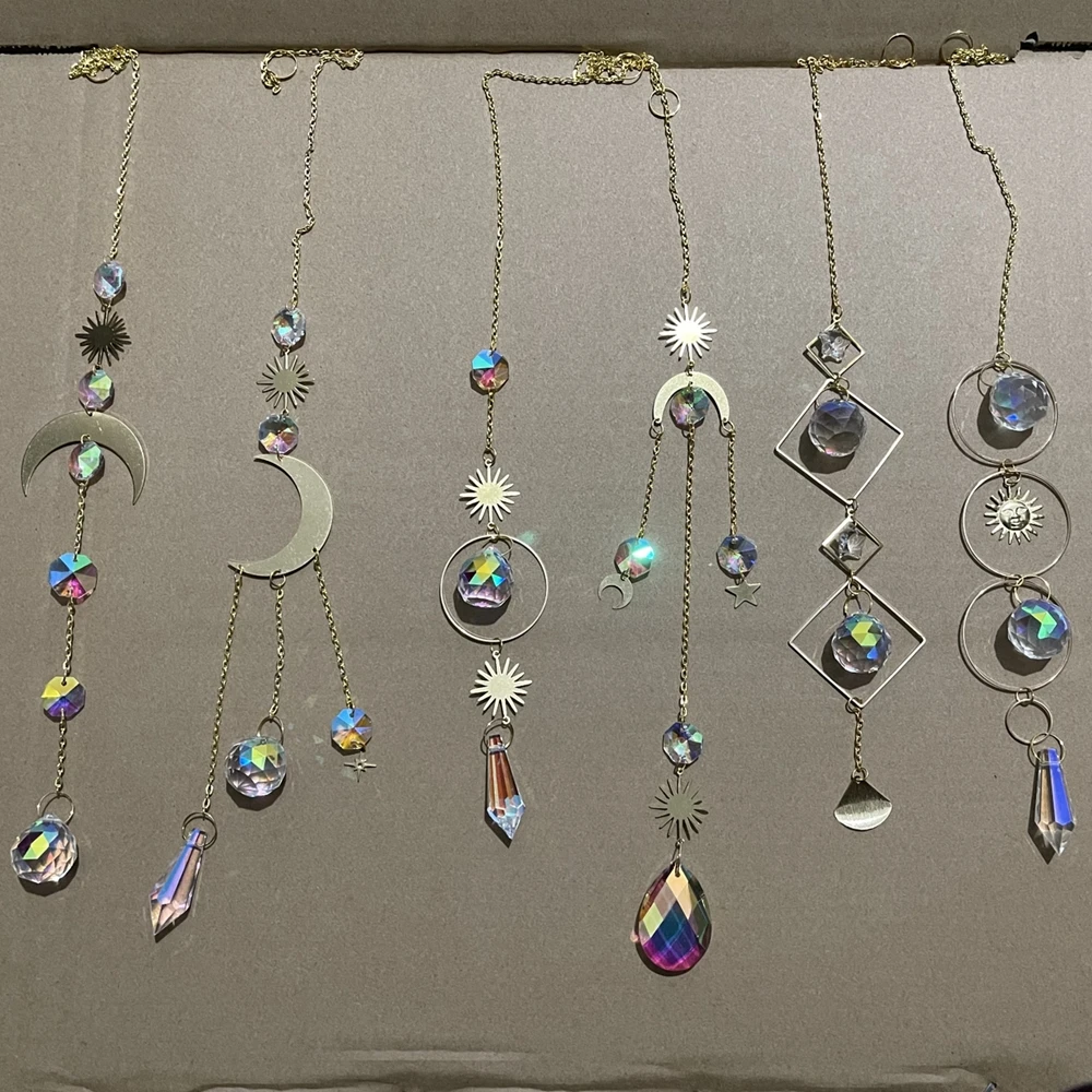 مجموعة مكونة من 6 قطع من المعلقات الكريستالية بطول 40 سم تقريبًا على شكل نجمة الشمس والقمر لتزيين المنزل والحدائق والكريستال #3