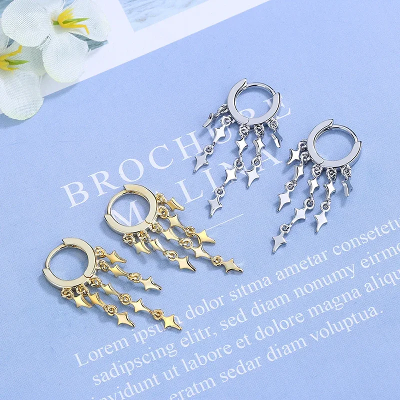 New Fashion Stars Long Tassel Drop Earrings For Women Small Huggies Flash Rain Design Bohemia Dangle Earring Piercing Accessory