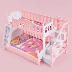 Dollhouse Furniture Double-Layer Princess Bed For Girls Dollhouse Miniature Doll House Bed Toy Bedroom Furniture With Accessory