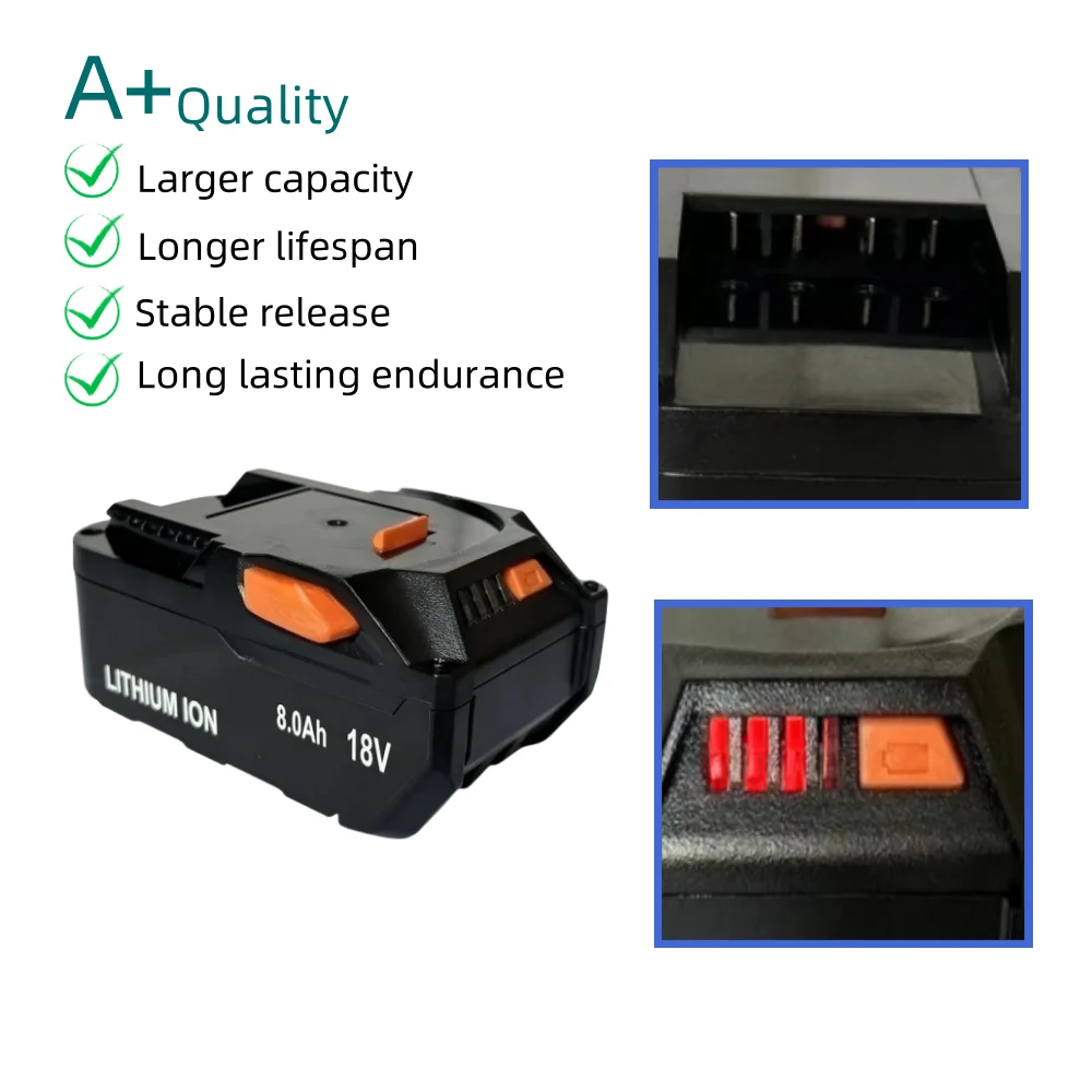 For AEG 18V Battery 8.0AH Lithium-Ion Battery For RIDGID R840087 R840085 L1815R L1850R L1830R R840083 Series Cordless Power Tool