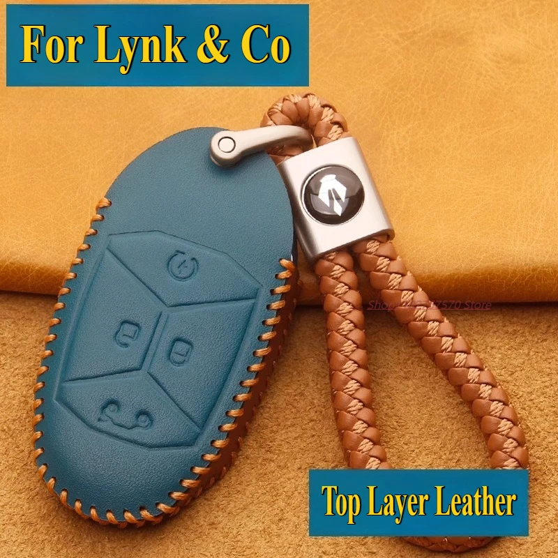 

For Lynk & Co 01 02 03 2023 Key Case Cover Genuine Leather High-Grade Remote Key Protective Shell Bag Keychains Car Accessories