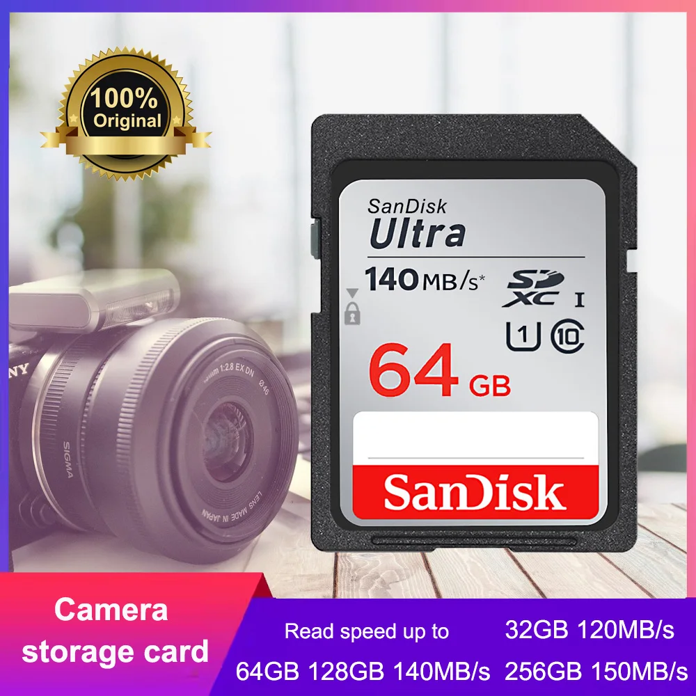 Original SanDisk Extreme SD Card 256GB 128GB 64GB 32GB Class 10 Memory Card C10 120M/s SDHC SDXC Carte SD Card USH-1 for Camera