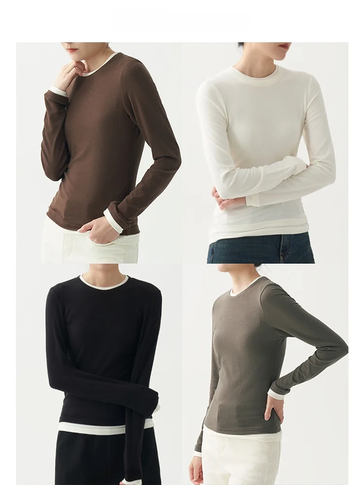 

Женская трикотажная футболка VDH Studio Comfortable Base Layer с длинным рукавом и флисовой подкладкой, весенняя коллекция, разноцветная, из смесовой ткани, модель Camere Mix Tee