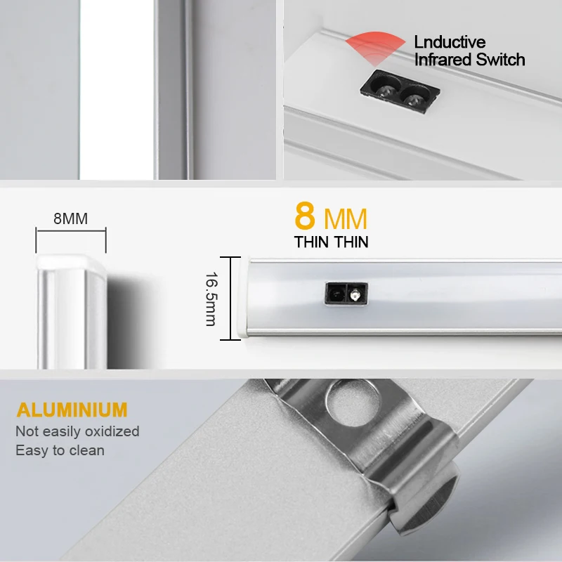 LED Cabinet Light Hand Sweep Sensor Lamp Light High Brightness USB 3 Colors Changeable Smart Touch Sensor Bedroom Closet Light