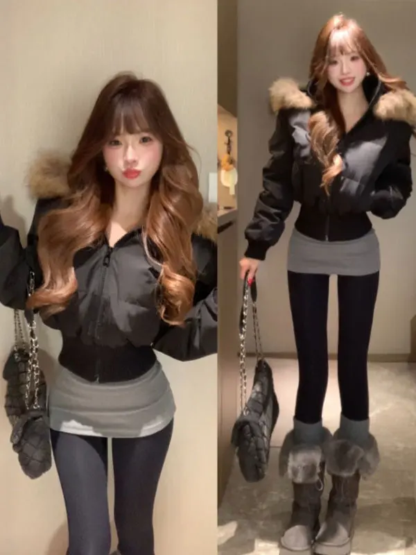 

Корейская модная уникальная женская куртка-пальто из хлопка с капюшоном, удлиненная, на молнии, однотонная, для повседневной носки