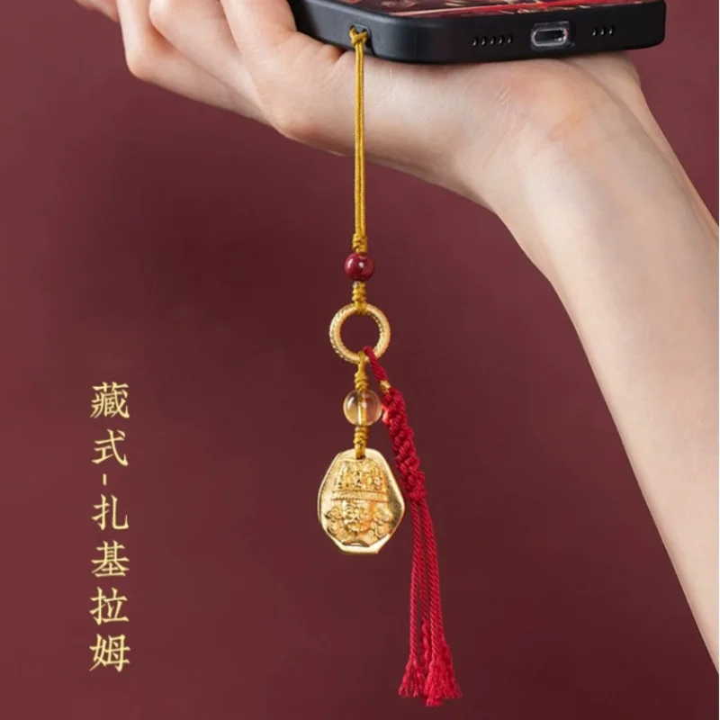 Ancient Style Alluvial Gold Zachilam Phone Chain Pendant Tibetan Style Citrine Handmade Tassel Ornament Men And Wom Lukcy Chamrs