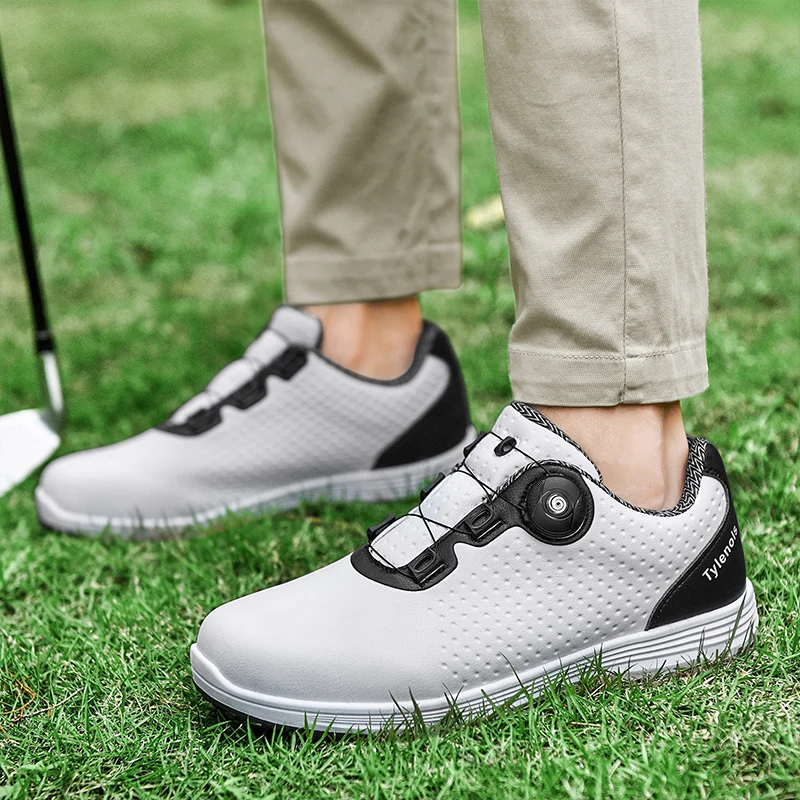 Golf shoes Men's leather waterproof automatic rotary telescopic shoelace studless non slip men's and women's golf shoes 37-46