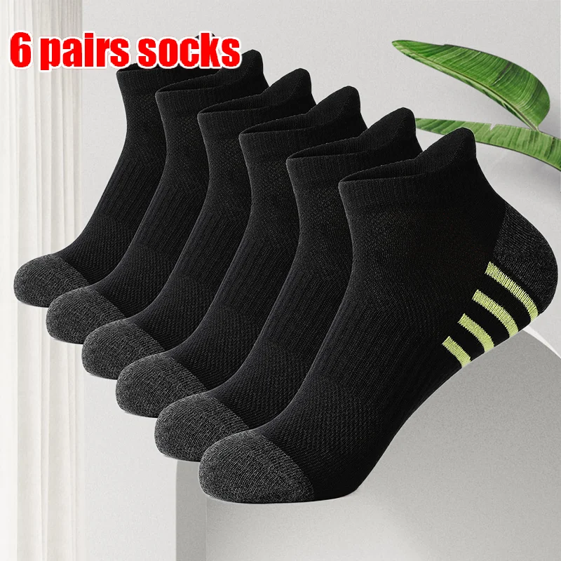 6/12 Pairs High Quality New Cotton Socks Men Women Sports Solid Color Short Sock Cycling Breathable Mesh Ankle Summer Socks