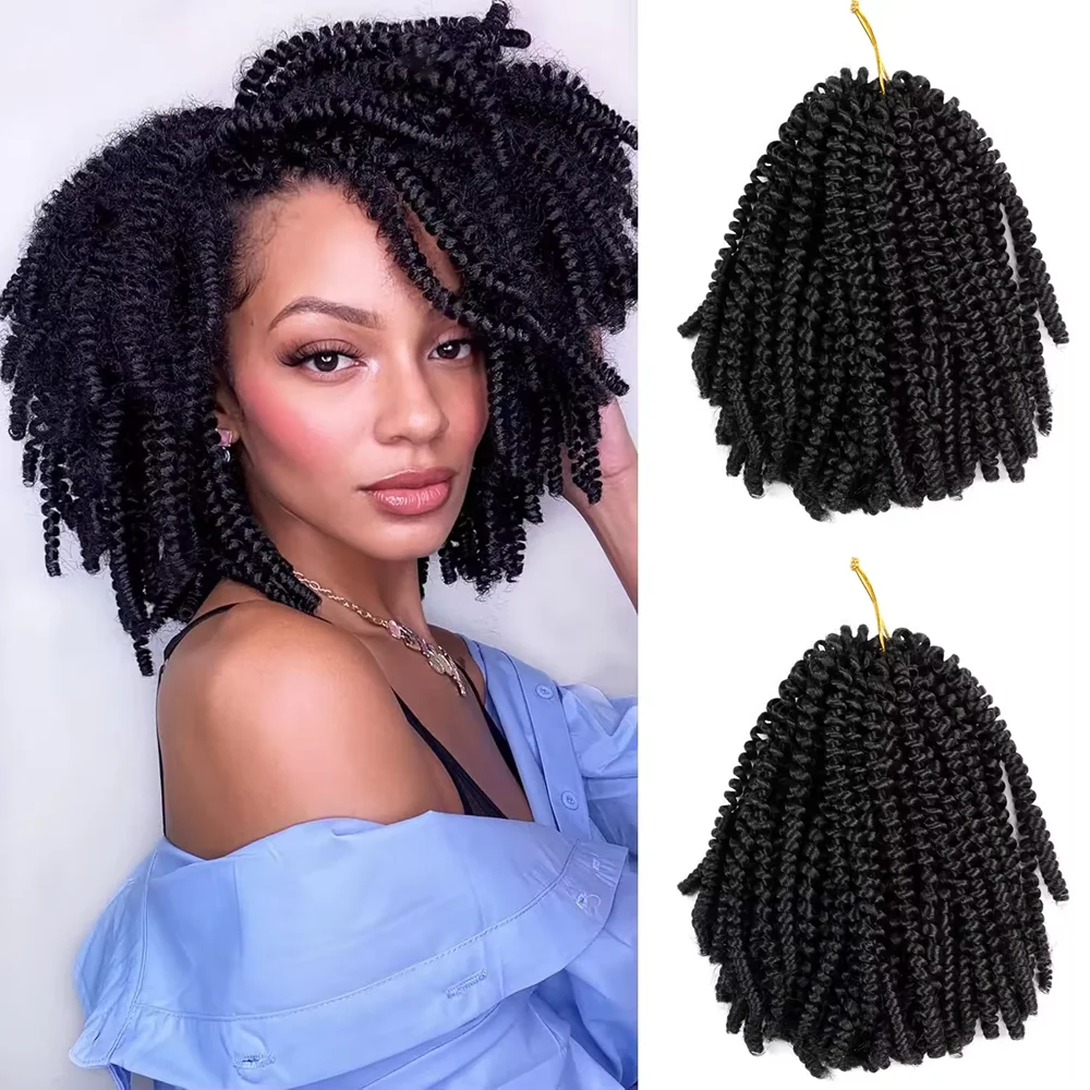 8 Inch Spring Twists Crochet Hair Synthetic Braiding Hair Low Temperature Fluffy Twist Hair Extensions 30 Strands/Pack for Women
