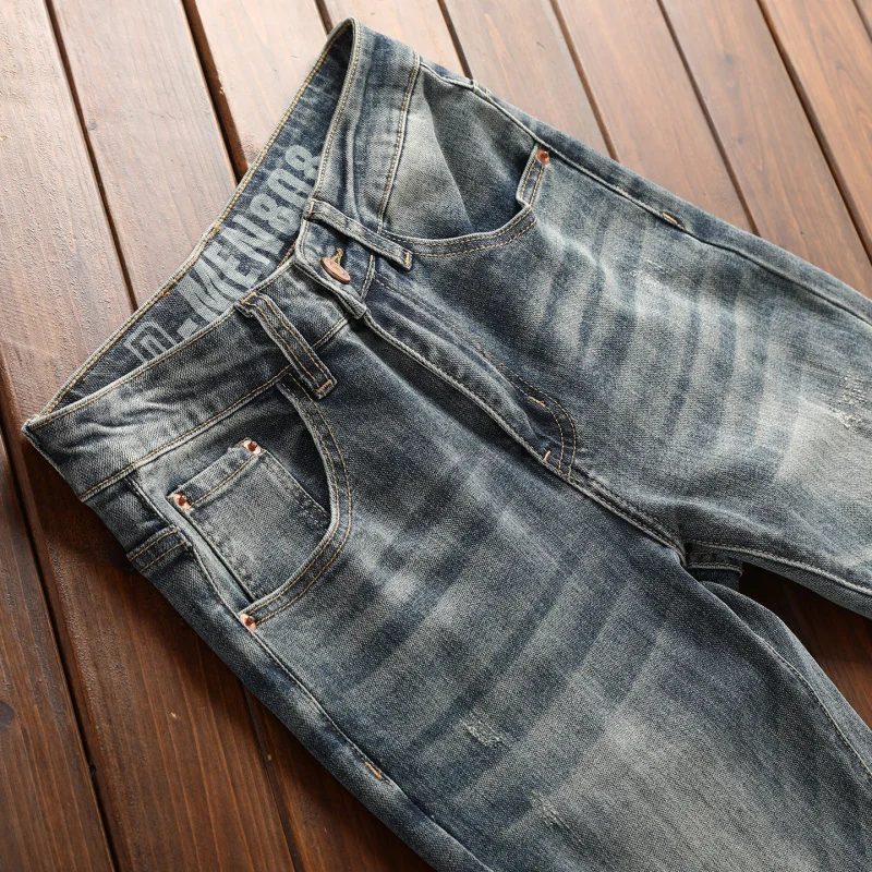 

Мужские джинсы 2026 года, весенняя новинка, синие, модные, повседневные, в корейском стиле, зауженные, эластичные, узкие, универсальные брюки