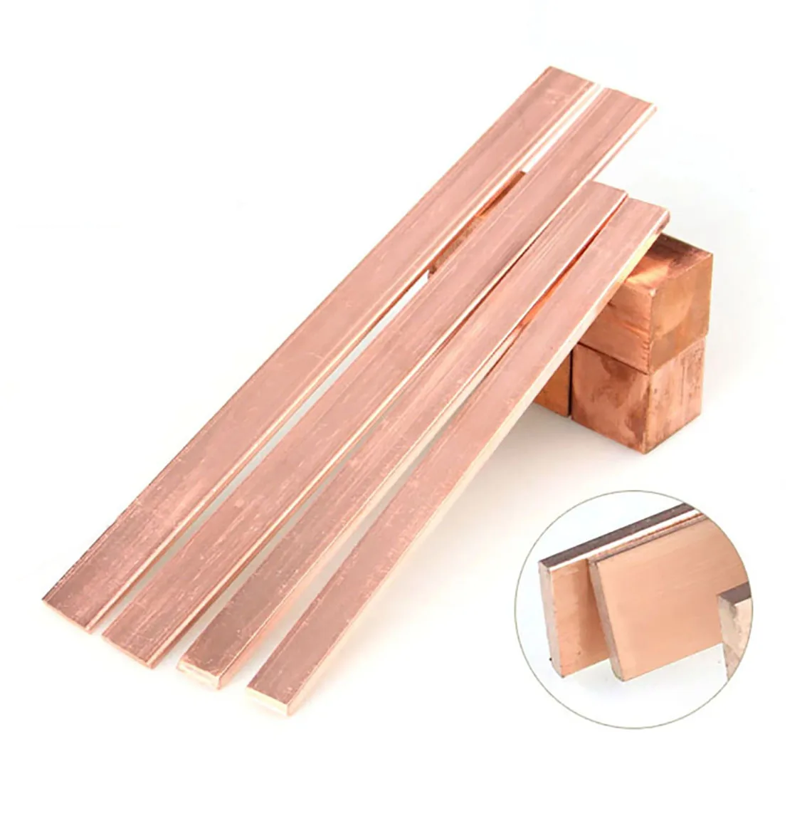 

1Pcs Red Copper Flat Bar Thick 3-15mm Solid Square T2 Copper Plate Strip Length 500mm For DIY Lathe Cutting Metal Tool