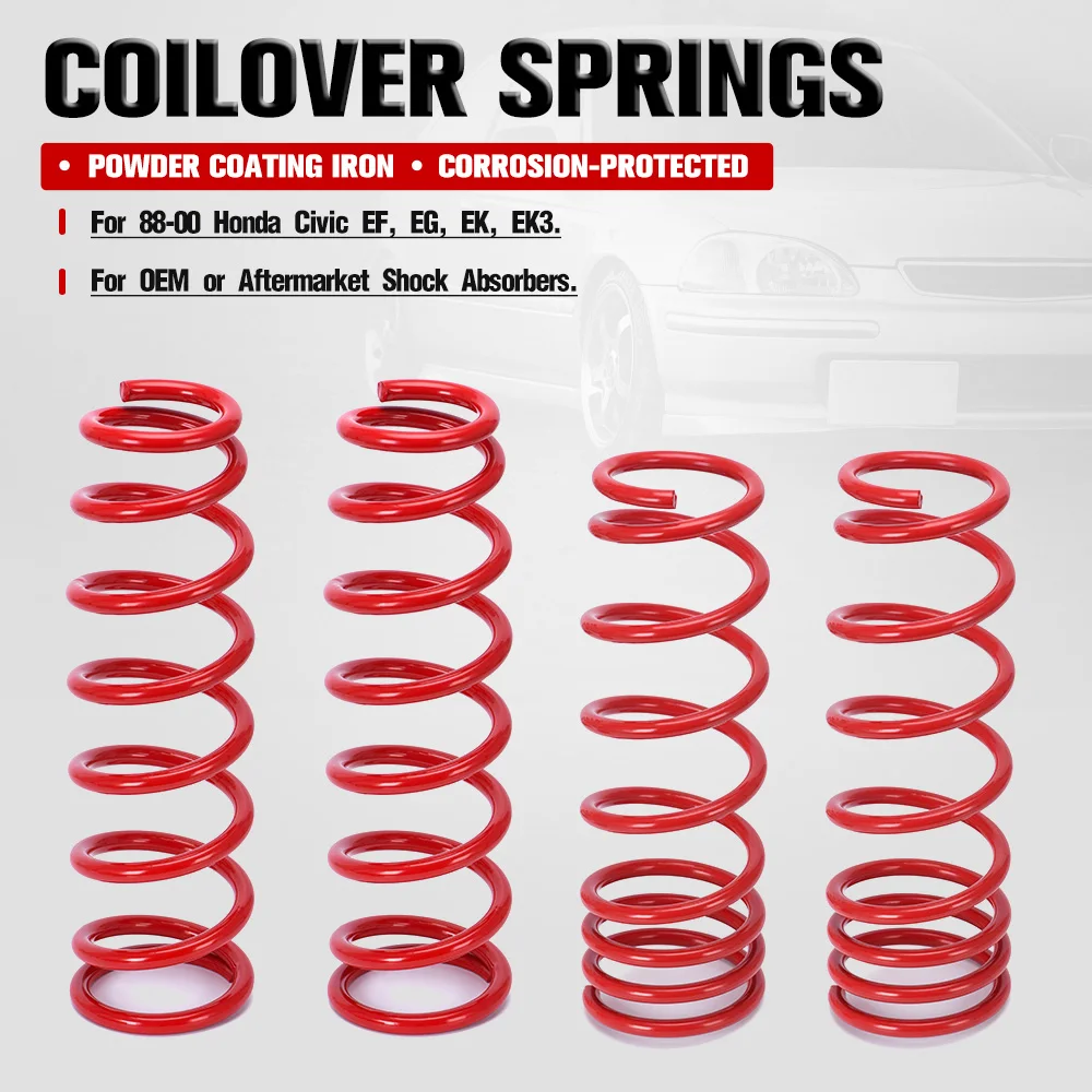 4Pcs Red Coilover Coil Lowering Springs Kit For 88-00 Honda Civic EF EG EK EK3 LZ-TH10R