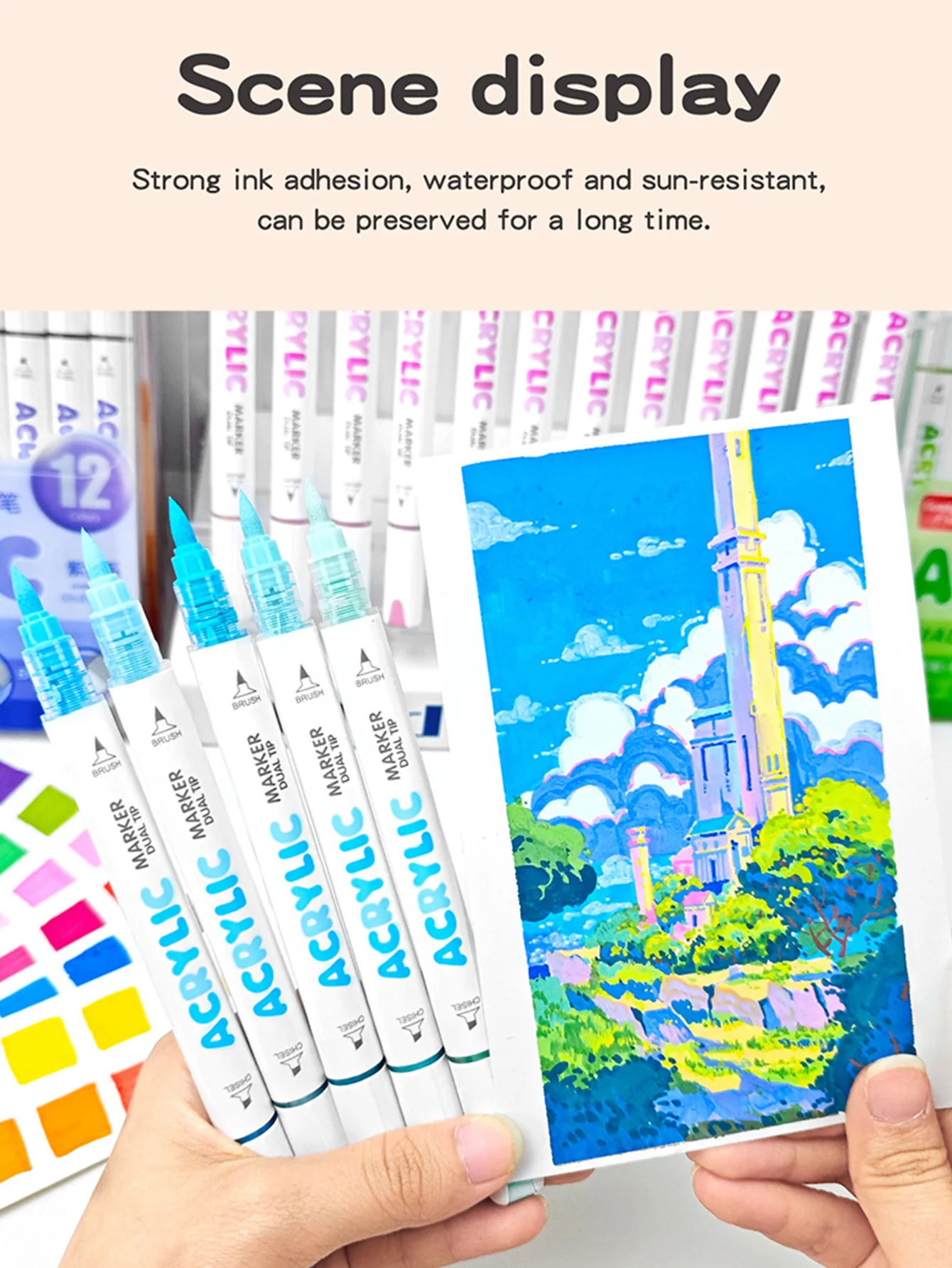GuangNa 12/132 Farben Doppelkopf Acryl Malerei Marker Gerade Flüssigkeit Pype Acryl Marker Stifte Set Schreibwaren, GN.8109 – Detail 14