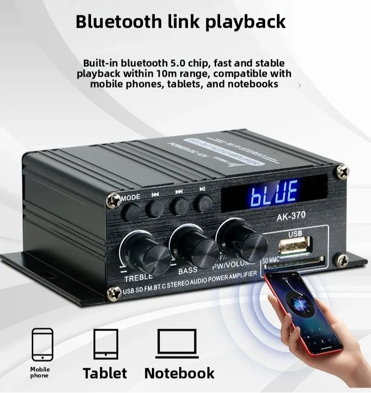 Durable New Bluetooth Amplifier 12V for Car & Home, Professional KTV High-Power Digital Mini Amp Hi-Fi Level