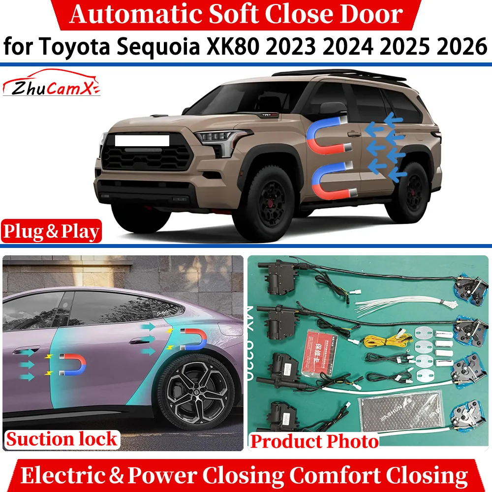 

ZhuCamX для Toyota Sequoia XK80 2023 2024 2025 2026, автоматическое мягкое закрытие двери, электрическая мощность, комфортное закрытие, система всасывающего замка