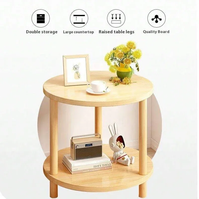 Wooden Modern Round Square Bedside Table Double-Layer Nightstand Home Office Bedroom Living Room Sofa Side Table Coffee Table image 3