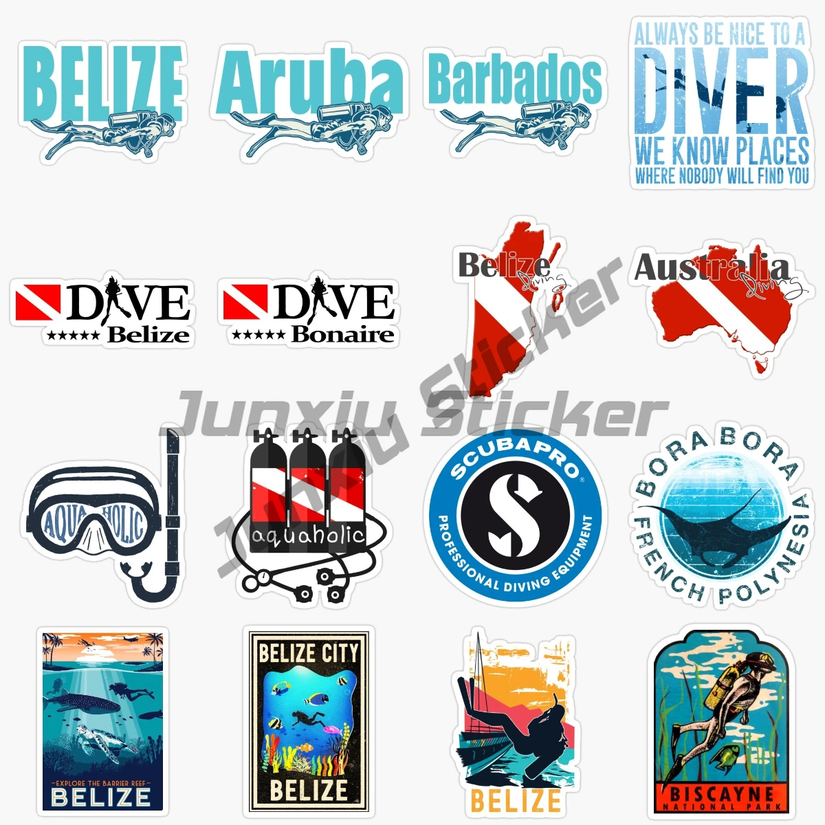 BELIZE CITY Scuba Diving Diver Flag Turtle Sticker Car Motorcycle Laptop Wall Room Truck Window Helmet Camper Waterproof Decal