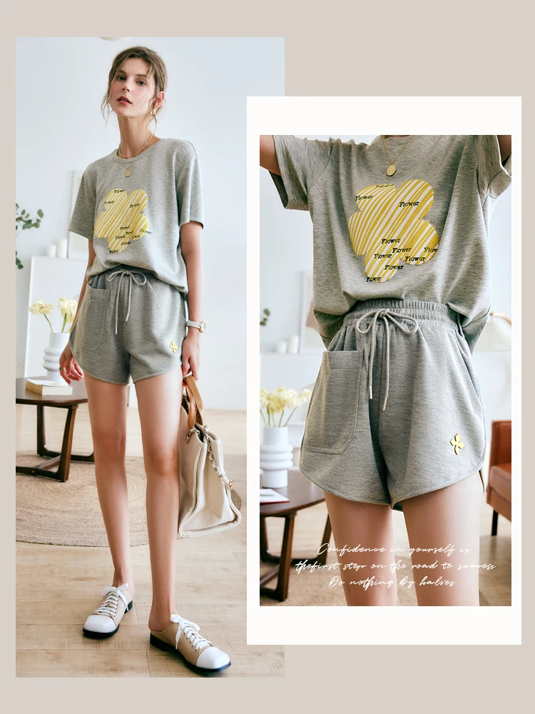 OLrain Grey Casual Shorts Women Summer Trouser 2025 High Waist Drawstring Wide Leg Sports Short Pants Female Clothes O22XK61509