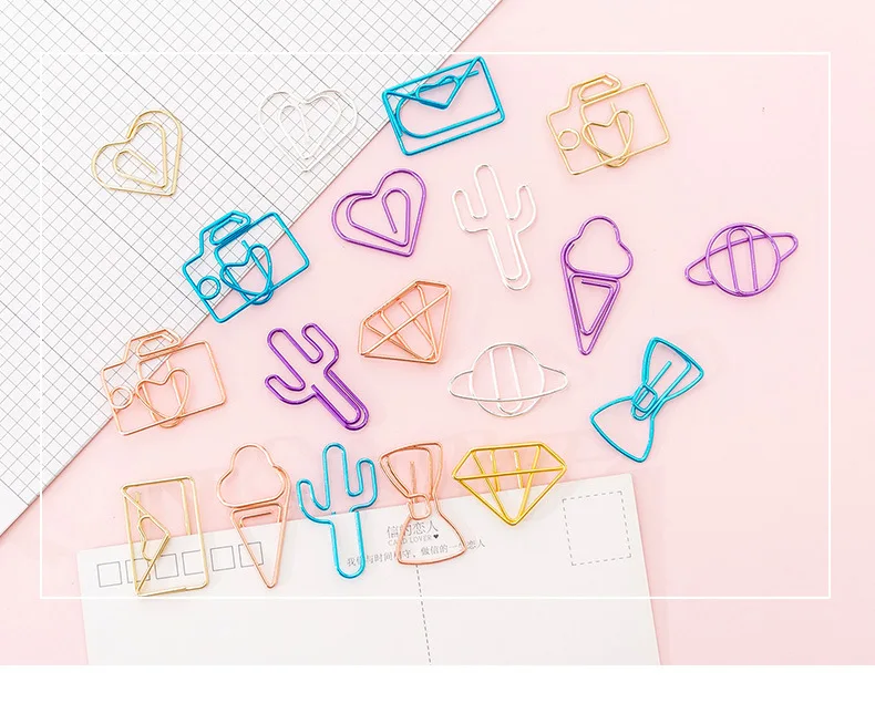 10 pcs/pack cute Cactus star Ice Cream Mini Paper Clips Kawaii Stationery Metal Clear Binder Clips Photos Tickets Notes Letter