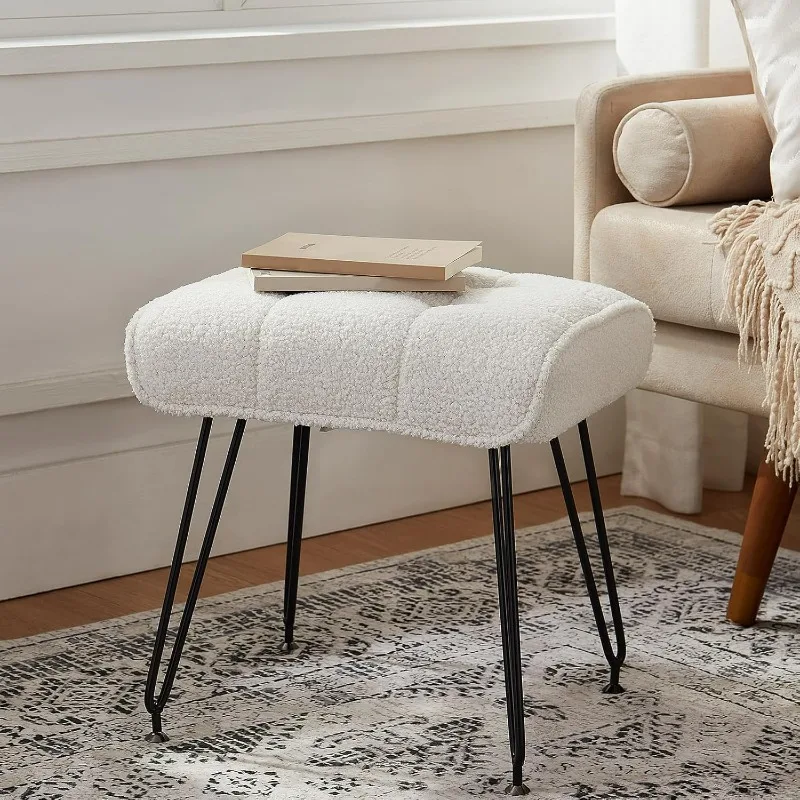 

Vanity Stools, Teddy Fur Foot Stools Ottoman with Metal Leg Vanity Stool Chair with Padded Seating Make up Chairs