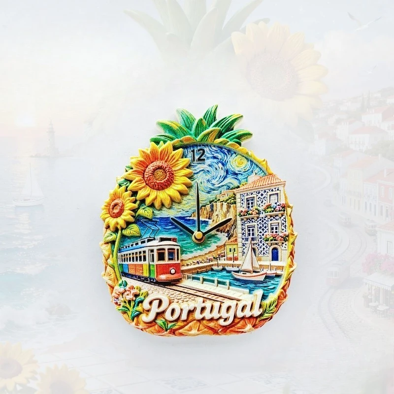 Portugal Pineapple Clock Fridge Magnet - Cheerful 3D Ceramic Souvenir Unique Iberian Gift for Travel & Sunny Kitchen Decor