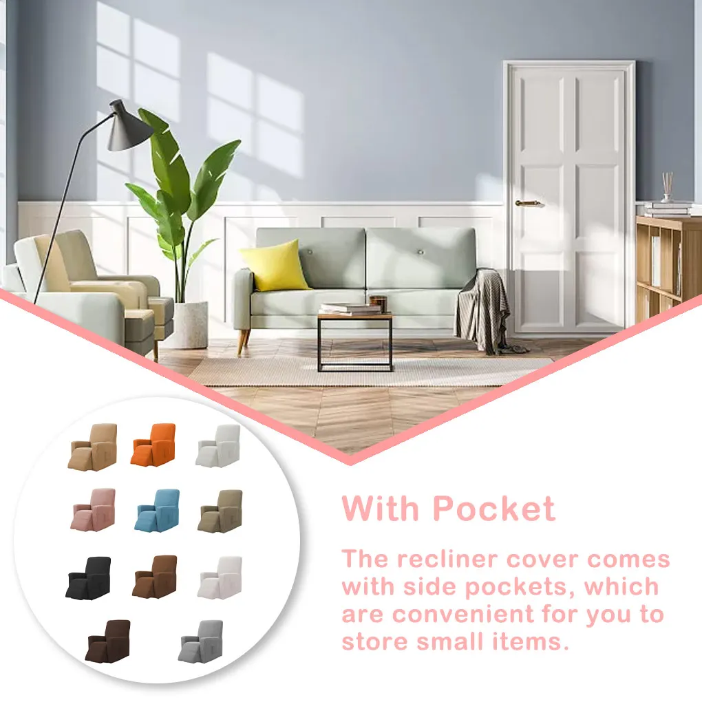 Recliner Cover with Pocket Full Relaxing Slipcover Chair Dust-proof Stretch Anti-slide Protector Room Accessories