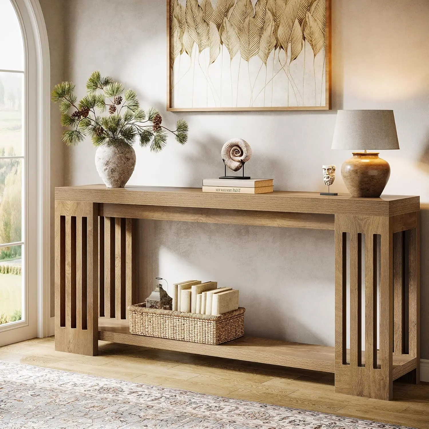 

70.9" Farmhouse Console Table 2-Tier Vertical Leg Entry Hallway Living Room Brown, Customized