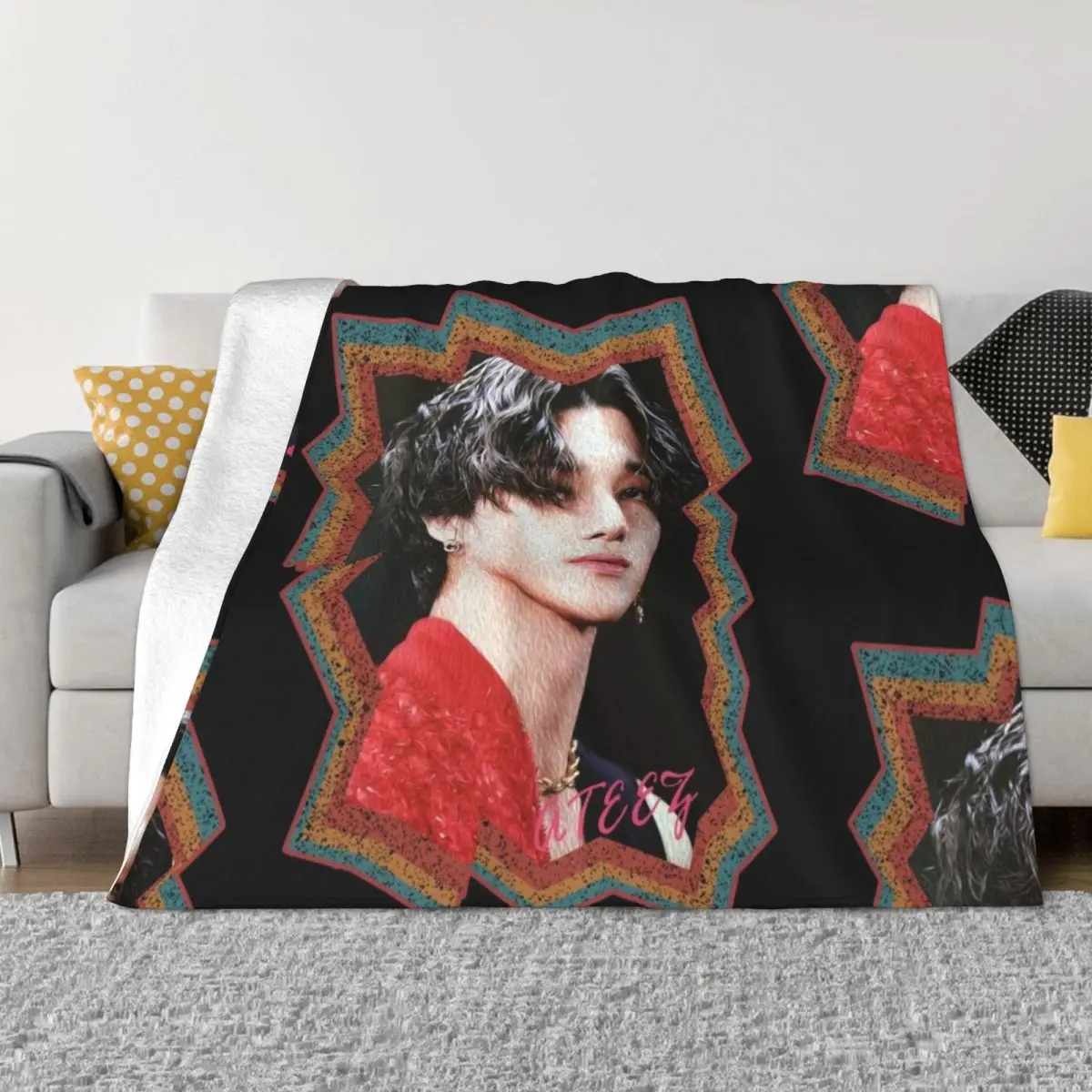 

Jung Wooyoung ATEEZ Wooyoung Korean Kpop Retro Color Oil Paint Design Throw Blanket Large Blanket Shaggy Blanket