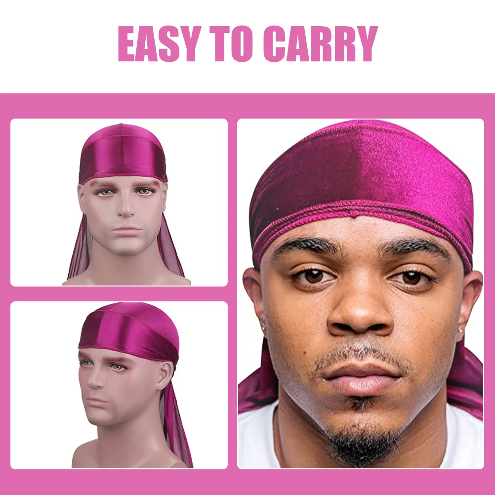 Długi ogon jedwabny turban opaski dla mężczyzn bandany Durags Headwraps jedwabiste włosy kapelusz nakrycie głowy kobiety Miss