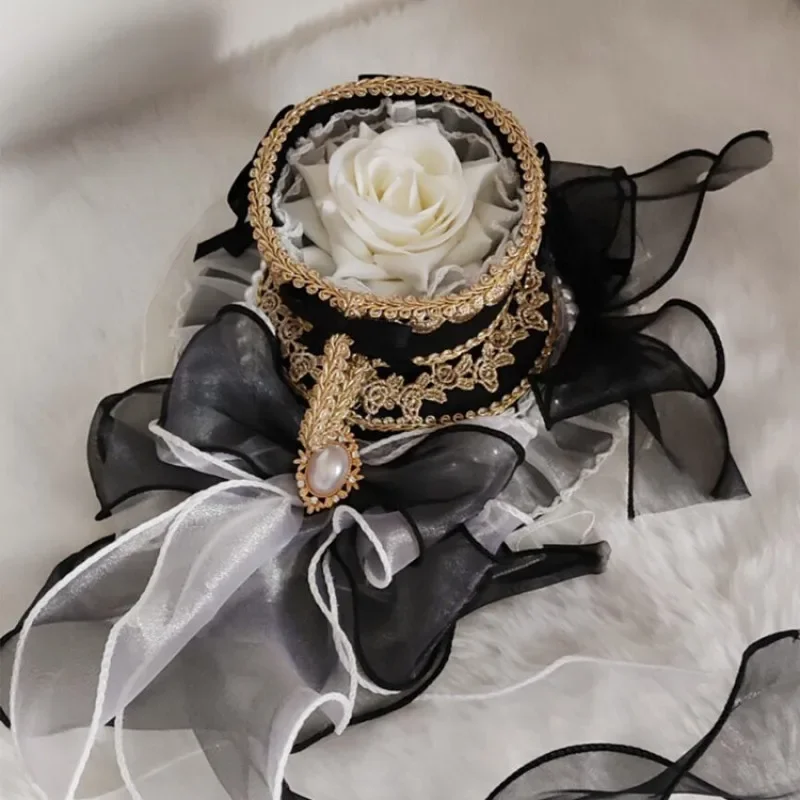 Lolita Girls Rose With Long Ribbon Tea Cup Top Hat Fedoras Palace Spanish