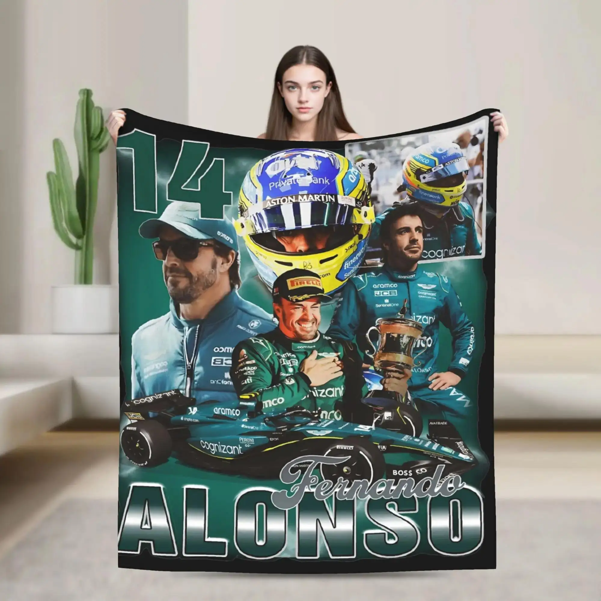 

Флисовое одеяло Fernando Alonso: Мягкий портативный плед для кровати, улицы, осени и зимы, тонкое плюшевое одеяло