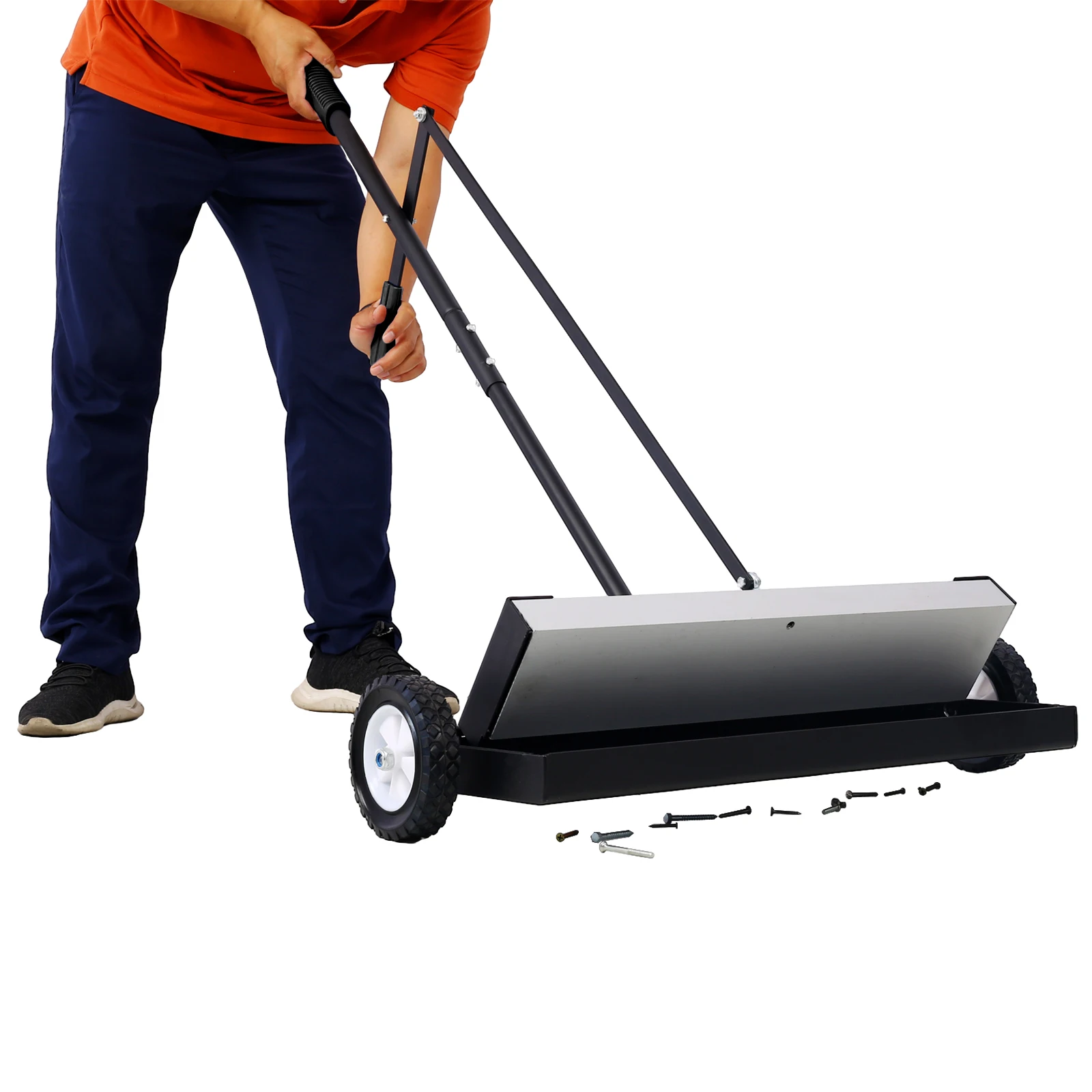 24'' Rolling Magnetic Pick-Up Sweeper With Quick Release Push-Type Magnetic Sweeper With 100LBS Capacity For Nails Screws Needle