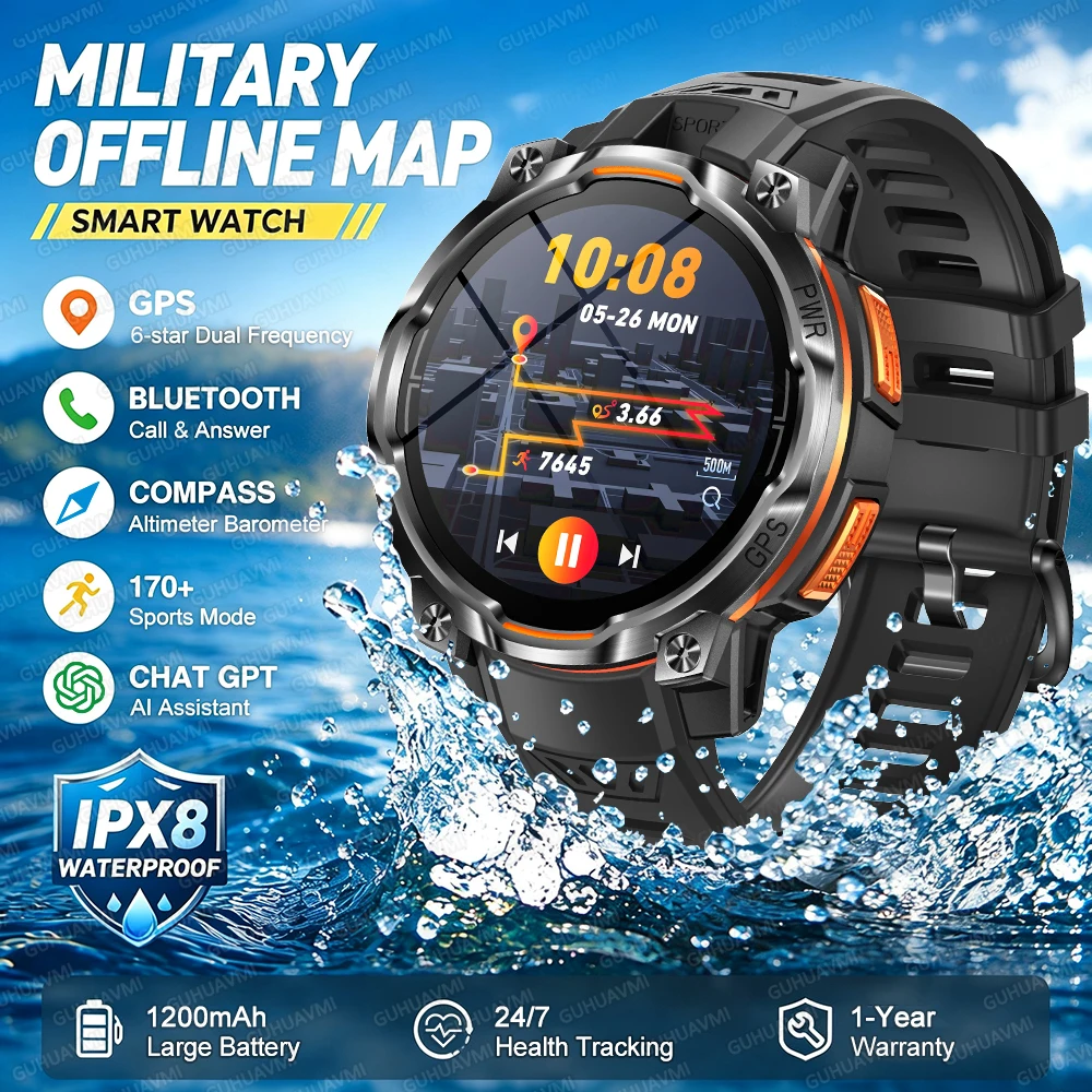 2026 GPS Offline Map Smart Watch, Advanced Navigation