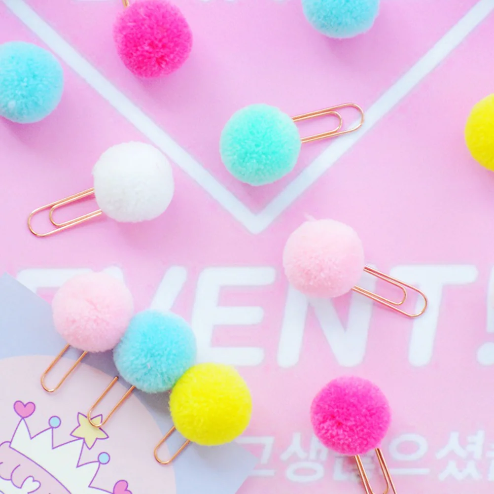 24pcs Paper Clips Kawaii Plush Ball Bookmark Clip Memo Clip Paper Clip Bookmark Novelty Gift ( Color)
