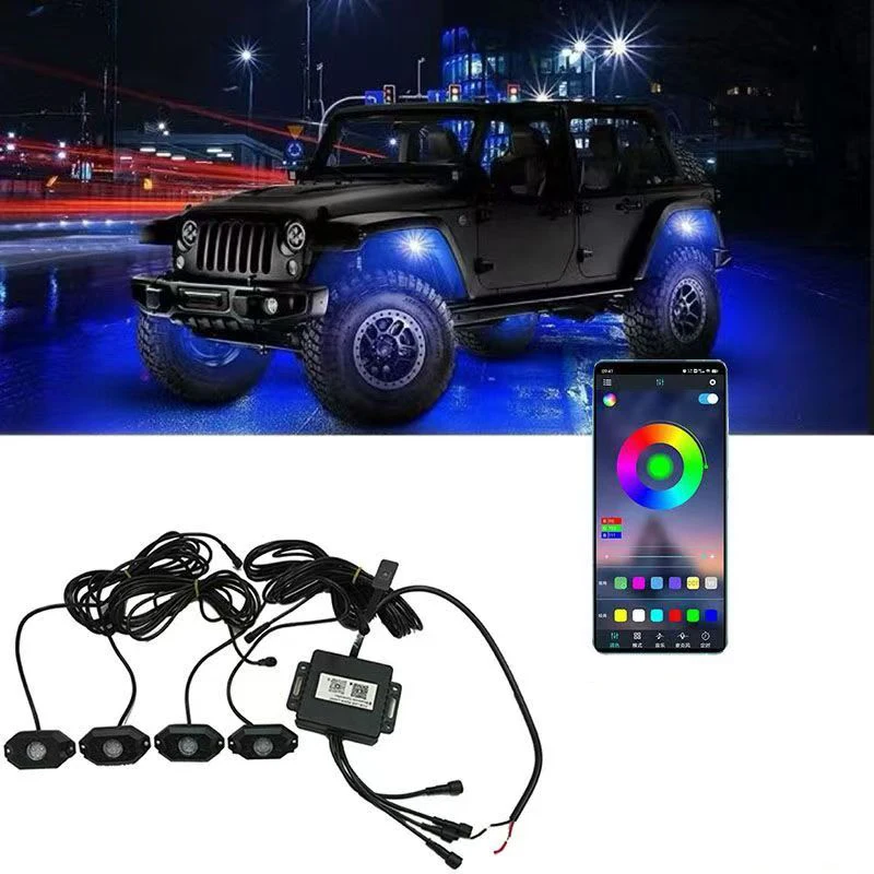 

SXMA J140 Universal LED RGB Changeable Color Car Rock Light Remote Control by CellPhone Light UnderCar Glow Underbody System 4PC