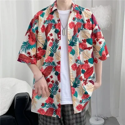 

Hawaii Beach Floral irt Мужские ort Sve Thin Ice Silk Высококачественный дизайн Sensation Casual Faion Summer Travel Полиэстер F...