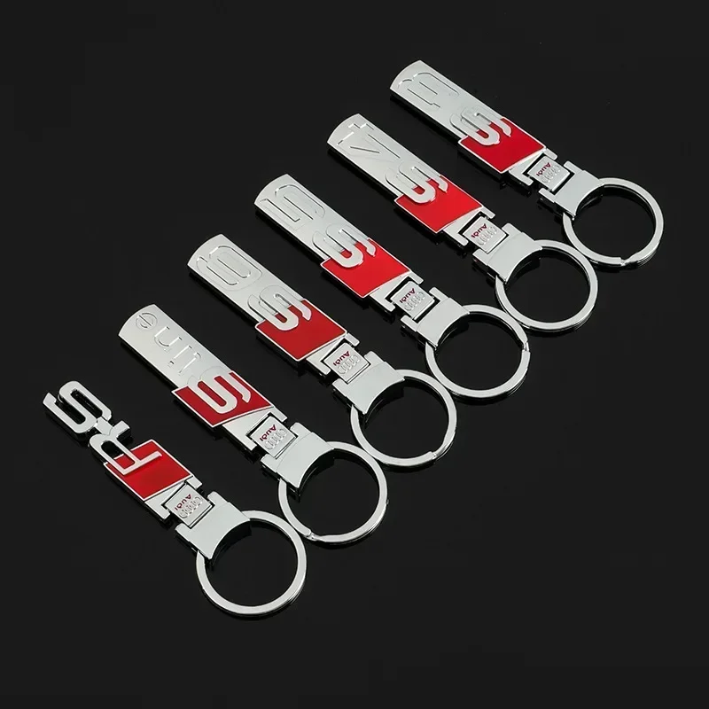 Metal Car Logo Key Chain for Audi A4 A5 A6 A8 B5 B6 S3 S4 S5 S6 Q7 Q8 Q6 SQ3 SQ5 SQ7 RS4 RS5 RS6 Quattro Keyring Keychain Holder