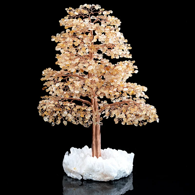 Wholesale Fortune White Crystal Bottom Crystal Lucky Tree Decoration Reiki Jewelry Crystal Lucky Tree Fortune Tree Gift