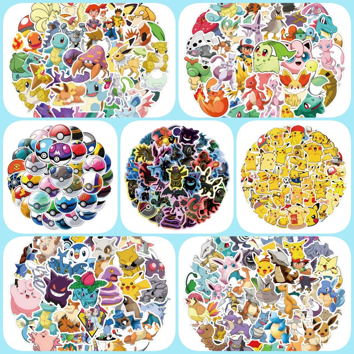 50/60Pcs Pokemon Stickers Kawaii Pikachu Skateboard Bicycle Motorcycle Phone Car Skateboard Laptop Decal Sticker Waterproof