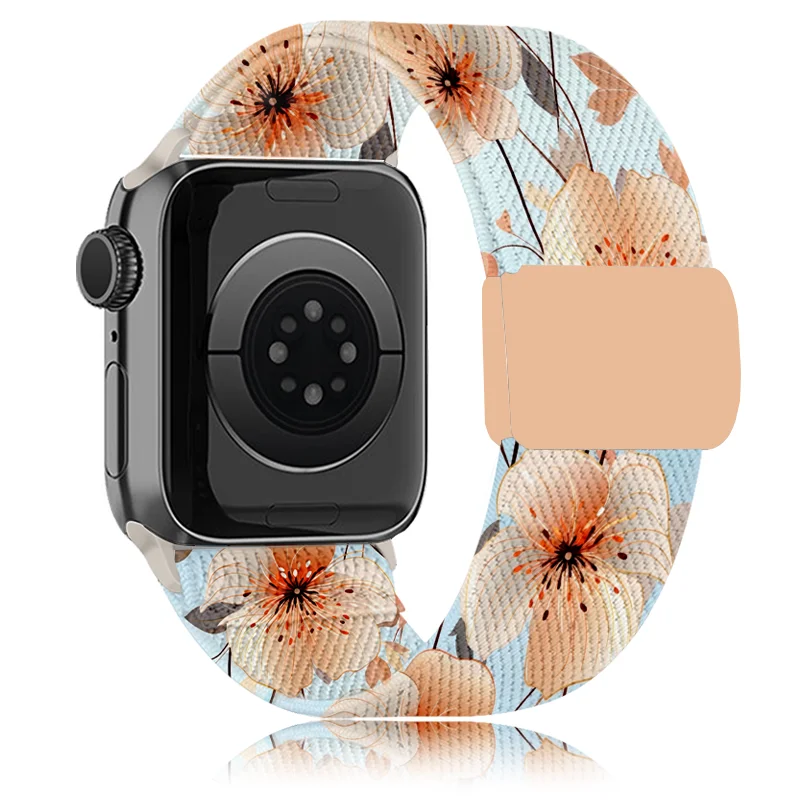 Stretchy Nylon Flower Print Band Compatible With Apple Watch 38mm 40mm 41mm 42mm 44mm 45mm 46mm 49mm For Women Men, Watch Strap - view 2