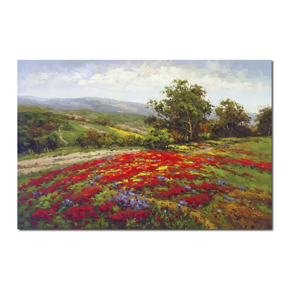 

Large Textured Canvas Art Landscape Poppy Field Tuscany Handcraft Modern Village Painting Living Room Office Decor High Quality