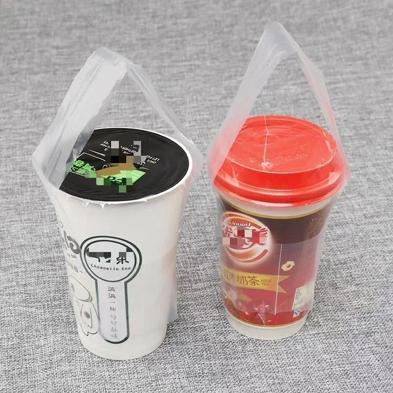 200pcs T Type High-end Bayonet Cup Sleeve Disposable Thick Beverage Takeaway Bag Coffee Juice Packaging with Hand-held Bag Cover