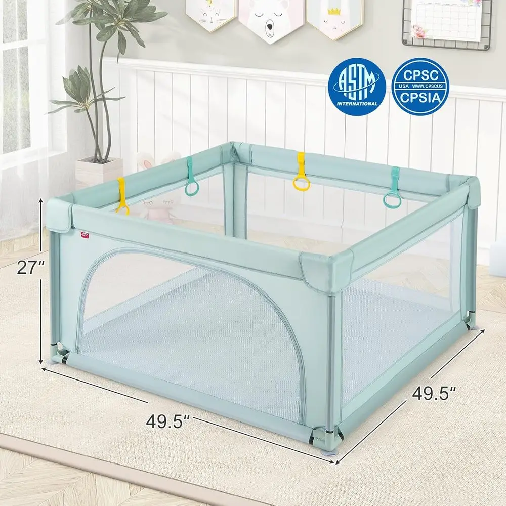 Jumbo-Laufstall mit 50 Strandbällen, Baby-Sicherheitstore, rutschfester Saugkraft, mit Netz überzogener Spielbereich für Kleinkinder